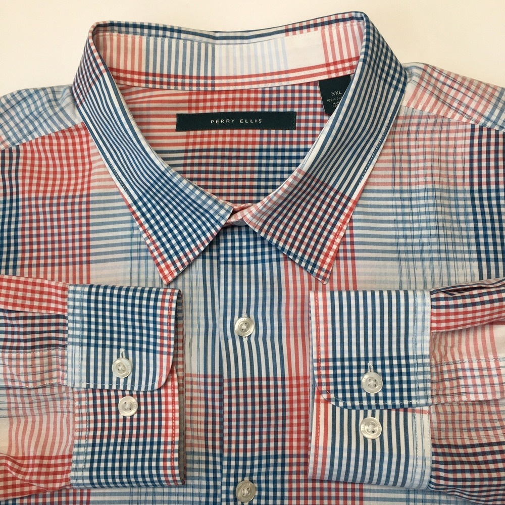 Perry Ellis Shirt Mens Size XXL Multi-Color Checks Long Sleeve